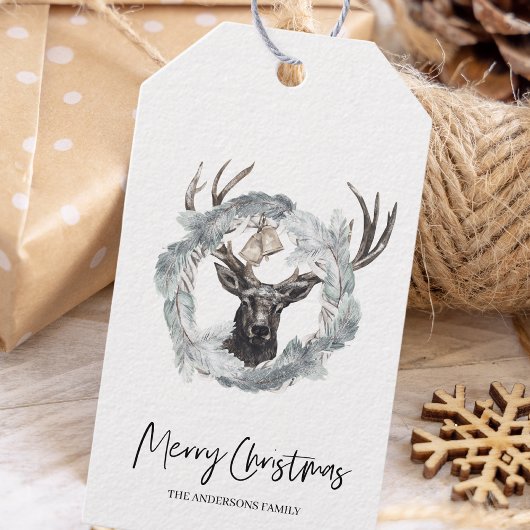 Winter Waterverf Deer Wreater kerstcadeautags Cadeaulabel
