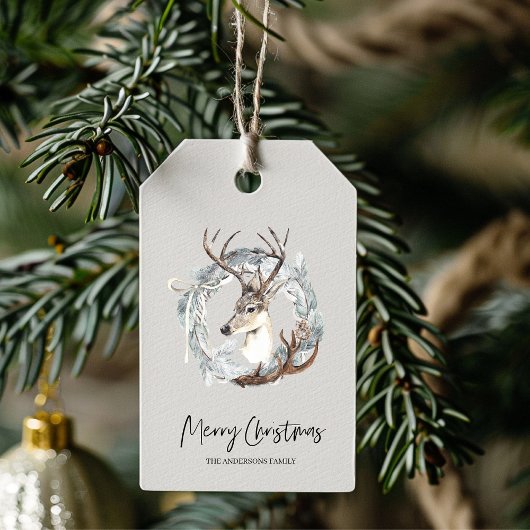 Winter Waterverf Deer Wreater Kerstmis Cadeaulabel