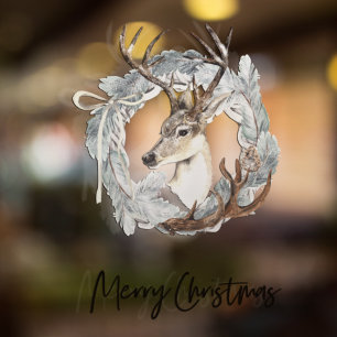 Winter Waterverf Deer Wreater Kerstmis Raamsticker
