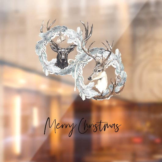 Winter Waterverf Deer Wreater Kerstmis Raamsticker (Vel 2)