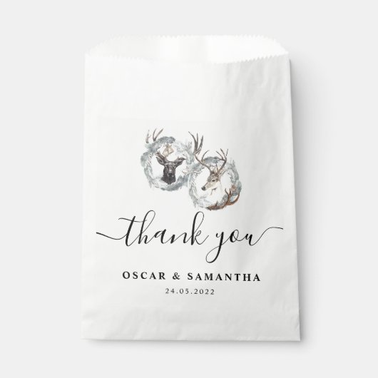 Winter Waterverf Deer Wreath Silver Bedankzakje (Voorkant)