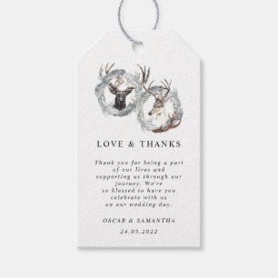Winter Waterverf Deer Wreath Silver Cadeaulabel