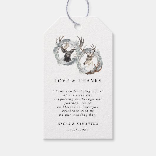 Winter Waterverf Deer Wreath Silver Cadeaulabel (Voorkant)