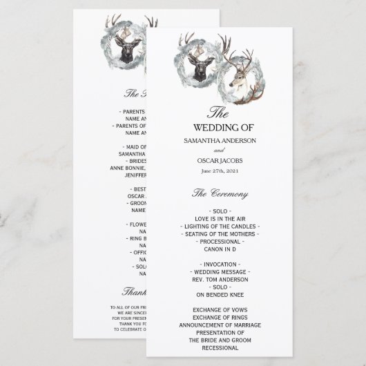 Winter Waterverf Deer Wreath Silver Menu (Voorkant / Achterkant)