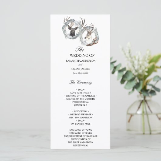 Winter Waterverf Deer Wreath Silver Menu (Staand voorkant)