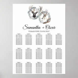 Winter Waterverf Deer Wreath Silver Poster