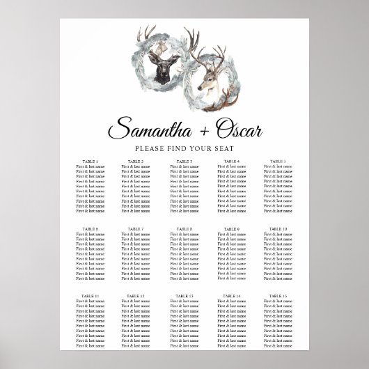 Winter Waterverf Deer Wreath Silver Poster (Voorkant)