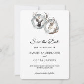 Winter Waterverf Deer Wreath Silver Save The Date (Voorkant)