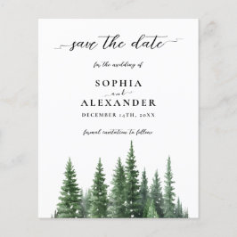 Winter waterverf dennenbos Sla de datumkaart op