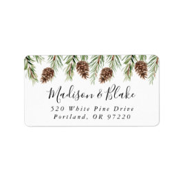 Winter Waterverf Dennenkegel Retouradres Etiket