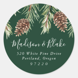 Winter Waterverf Dennenkegel Retouradres Ronde Sticker