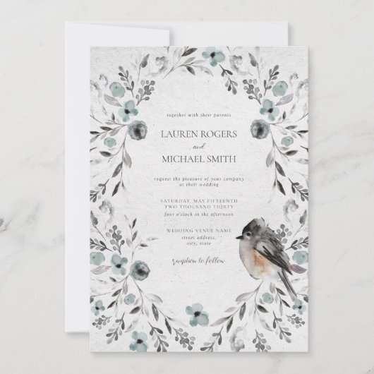 Winter Waterverf Dusty Blue Botanische bruiloft Kaart (Voorkant)