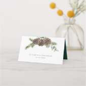 Winter Waterverf Evergreen Pine Cone Wedding Plaatskaartje (Achterkant)