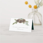 Winter Waterverf Evergreen Pine Cone Wedding Plaatskaartje (Voorkant)