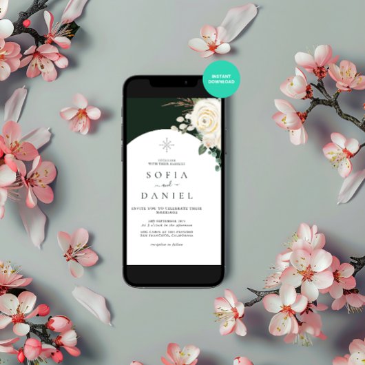 Winter Waterverf Floral Esthetische Lijst bruiloft Kaart