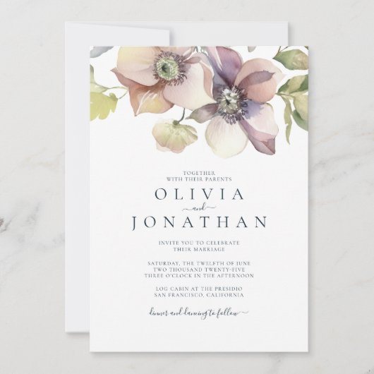 Winter Waterverf Floral Wedding Kaart (Voorkant)