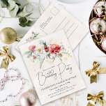 Winter Waterverf Flowers 40e verjaardagsfeestje Uitnodiging Briefkaart<br><div class="desc">Rode en witte winterbloemen zijn genesteld in zacht salie groene bladeren en waterverf. Gouden sneeuwvlokken voegen een feestelijke touch toe. Een elegant, eenvoudig en modern script geeft het een open en luchtige sfeer. Er is ook een winterbloemboeket op de achterkant, uw retouradres en ruimte voor u om de informatie over...</div>