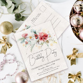 Winter Waterverf Flowers 80ste verjaardagsfeestje Uitnodiging Briefkaart