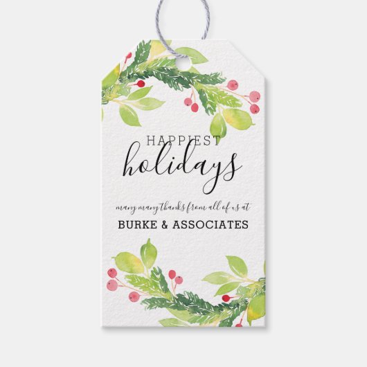 Winter Waterverf Foliage Holiday Personeelsgeperso Cadeaulabel (Voorkant)