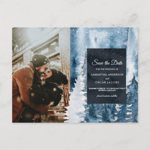 Winter Waterverf Forest & Navy Blue & White Annou Aankondigingskaart