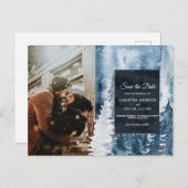 Winter Waterverf Forest & Navy Blue & White Annou Aankondigingskaart (Voorkant / Achterkant)