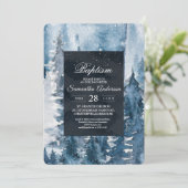 Winter Waterverf Forest & Navy Blue & White Invit Kaart (Staand voorkant)