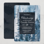 Winter Waterverf Forest & Navy Blue & White Invit Kaart (Voorkant / Achterkant)