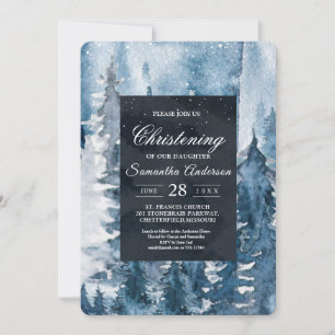 Winter Waterverf Forest & Navy Blue & White Invit Kaart