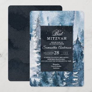 Winter Waterverf Forest & Navy Blue & White Invit Kaart
