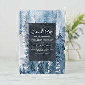 Winter Waterverf Forest & Navy Blue & White Save Save The Date (Staand voorkant)