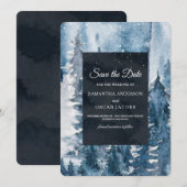 Winter Waterverf Forest & Navy Blue & White Save The Date (Voorkant / Achterkant)