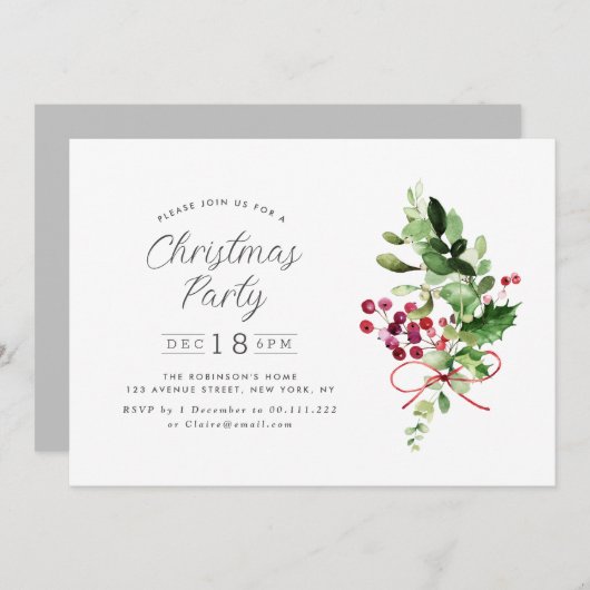 Winter waterverf gebladerte kerstfeest kaart (Voorkant / Achterkant)