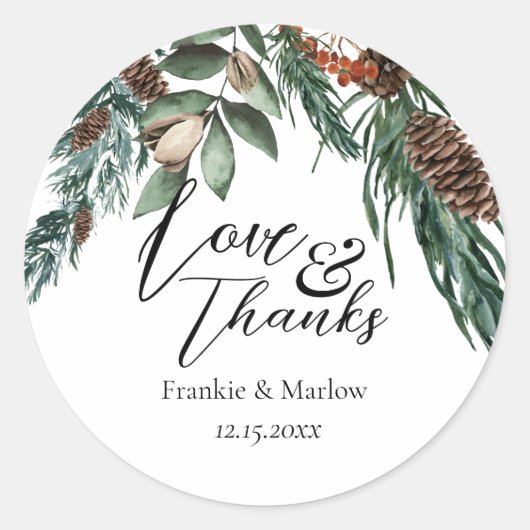 Winter Waterverf Greenery Pine Cone Berries Ronde Sticker (Voorkant)