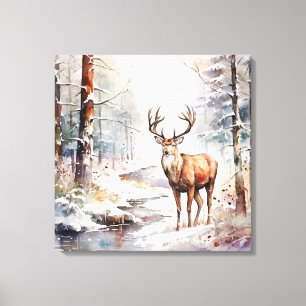 Winter Waterverf Herten Canvas Kunst