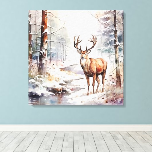 Winter Waterverf Herten Canvas Kunst (Insitu (Houten vloer))