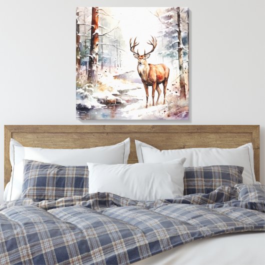 Winter Waterverf Herten Canvas Kunst (Insitu (Slaapkamer))