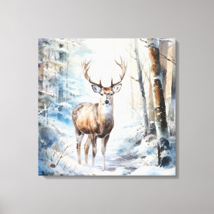 Winter Waterverf Herten Canvas Kunst