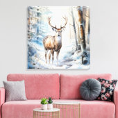 Winter Waterverf Herten Canvas Kunst (Insitu (Woonkamer))