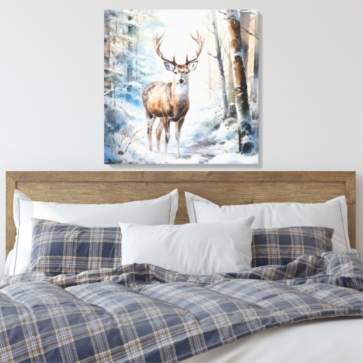 Winter Waterverf Herten Canvas Kunst (Insitu (Slaapkamer))