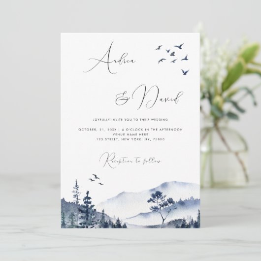 Winter Waterverf heuvels QR-code bruiloft Kaart (Staand voorkant)