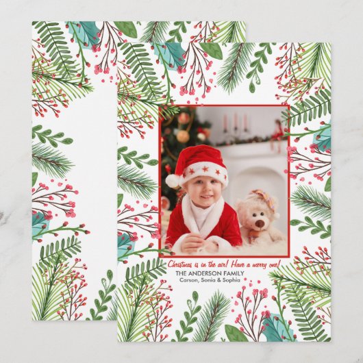 Winter Waterverf Holiday Photo Card Feestdagenkaart (Voorkant / Achterkant)