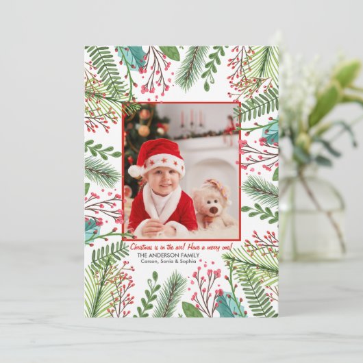 Winter Waterverf Holiday Photo Card Feestdagenkaart (Staand voorkant)