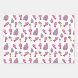 Winter Waterverf Illustratio Roze Inpakpapier Vel