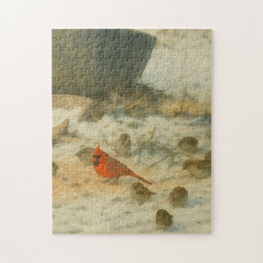 Winter Waterverf Kardinaal en Mussen Legpuzzel (Verticaal)