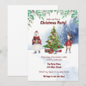 Winter waterverf kerstboomfeest uitnodiging (Voorkant / Achterkant)