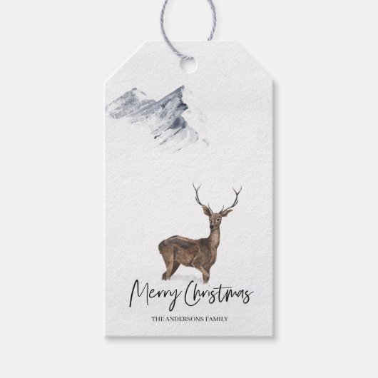 Winter Waterverf Kerstmis Cadeaulabel (Voorkant)