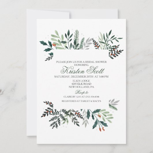 Winter Waterverf krans bruids doucheuitnodiging Kaart (Voorkant)