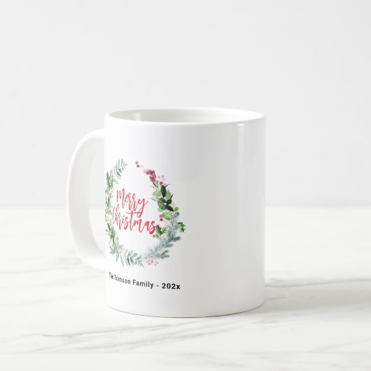 Winter waterverf krans kerst koffiemok (Voorkant links)