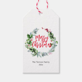 Winter waterverf krans vakantie script kerst cadeaulabel