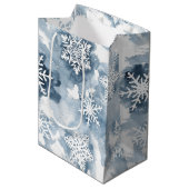 Winter Waterverf Navy White Snowflake Medium Cadeauzakje (Voorkant Gekanteld)